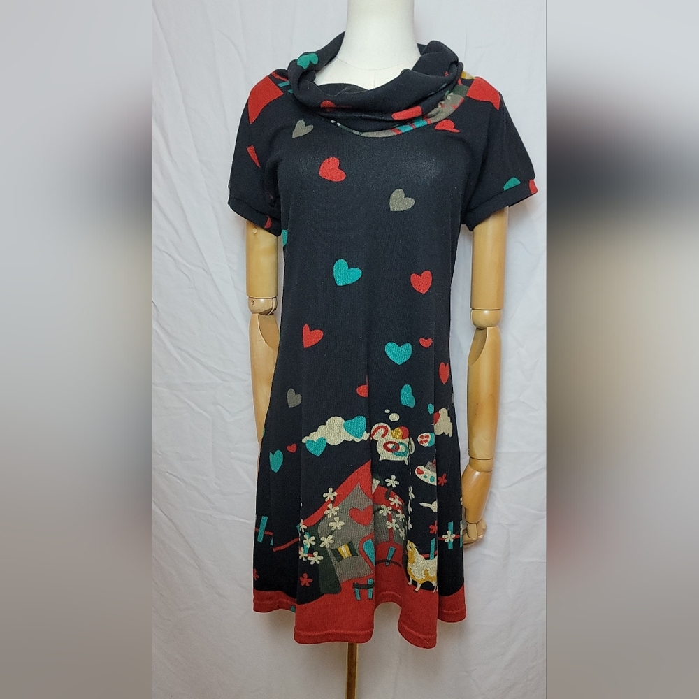 Smash! Colorful Cowl Neck Short Sleeve Bodycon, Size Large